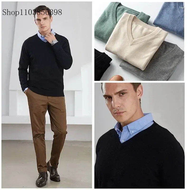 Pull Homme à Col En V Noir - Cardigan Tricoté Décontracté - Pour Automne/Hiver