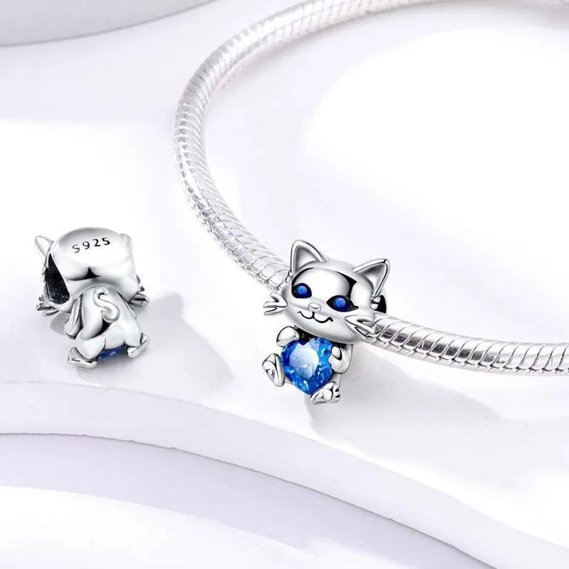 Breloques en argent sterling 925 représentant un chat, un lapin, un ours et un pingouin, compatibles avec les bracelets originaux. Idéales pour créer soi-même un bijou d'anniversaire. Cadeau parfait._voghion.com