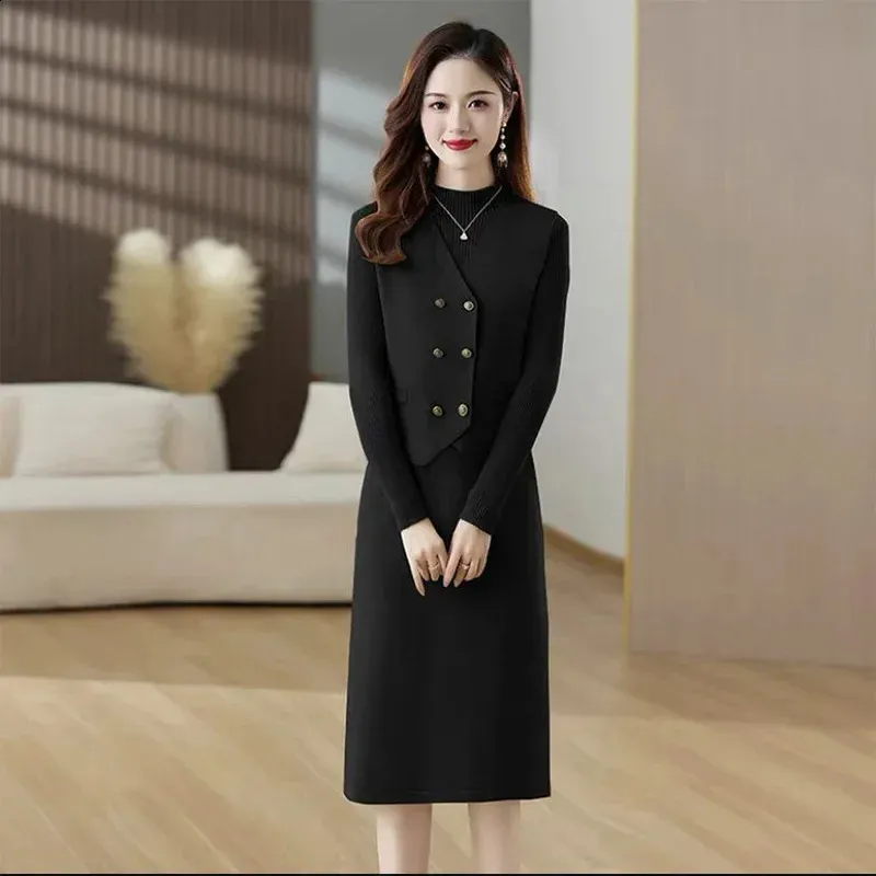 Women Solid Temperament Two Piece Set Knit Dress Autumn Women Solid Temperament Two Piece Set Knit Dress Autumn