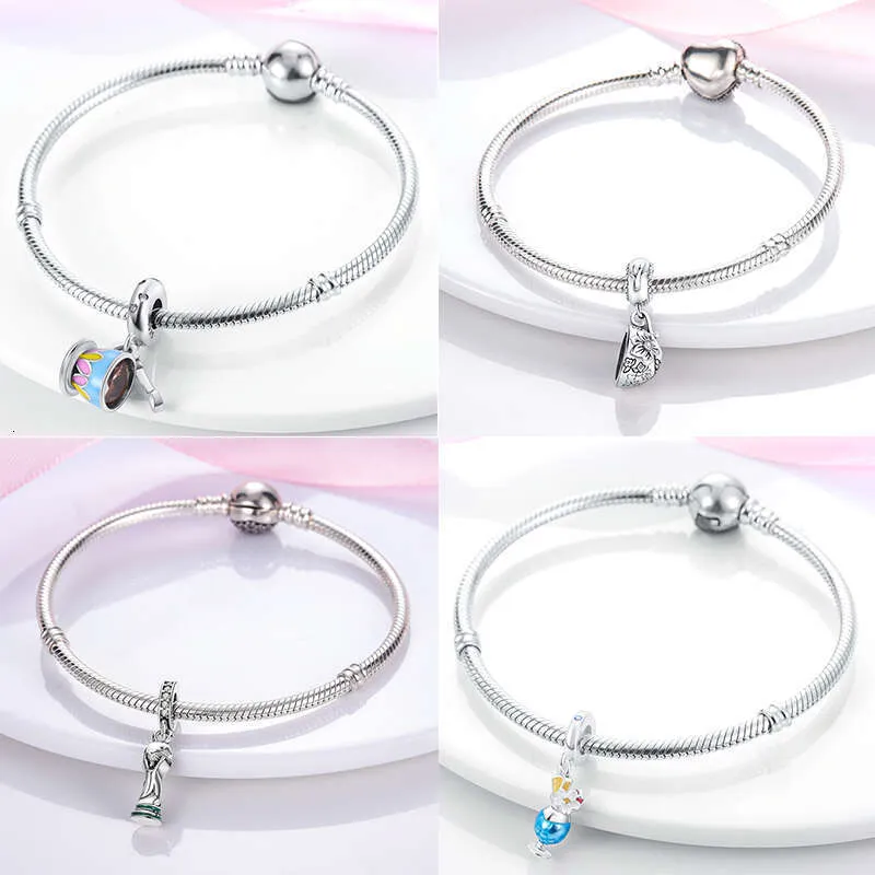 S925 925 Silver Cup Collection Coffee Afternoon Tea Wine Glass Pendant Fit Original Bracelet Charms Bead Necklace DIY_voghion.com