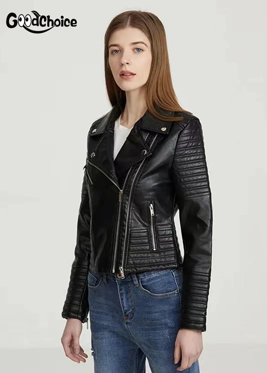 DHgate.com:Womens Vintage Ombre Leather Jacket with Two