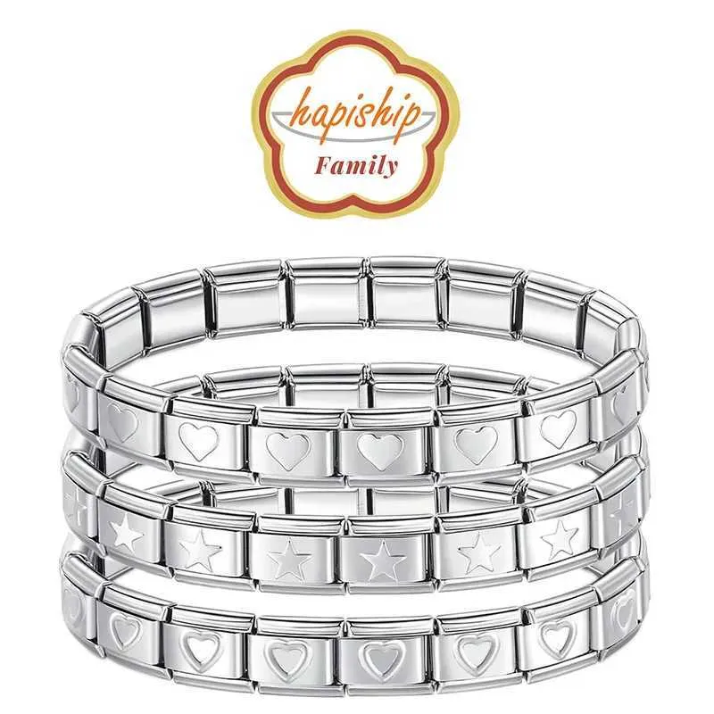 Stainless Steel Charm Bracelet for Women 9mm Wide Star Heart