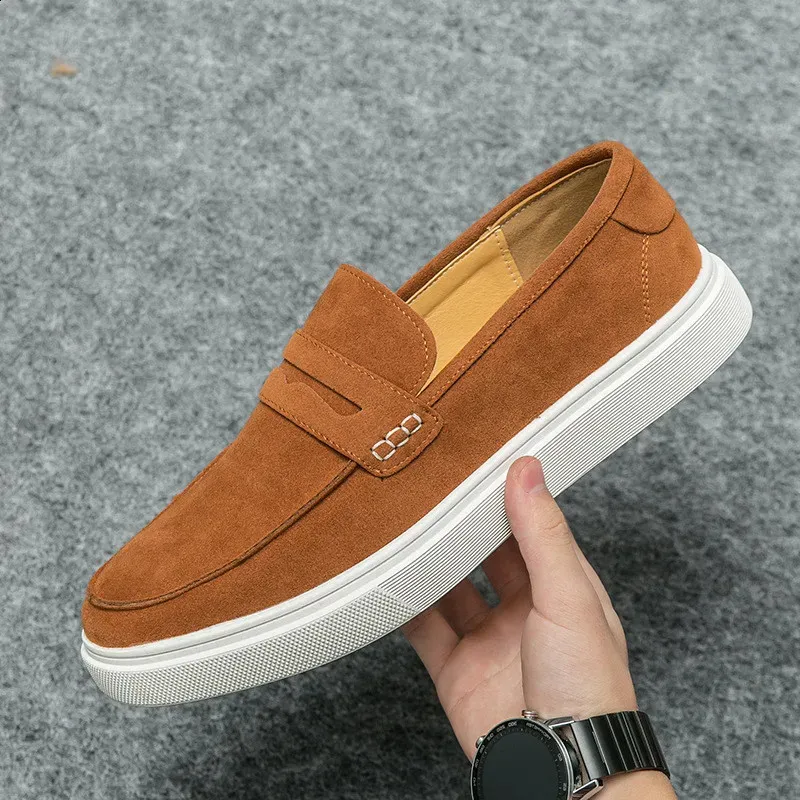 Mens Suede Leather Loafers Retro Slip-On Casual Driving Shoes