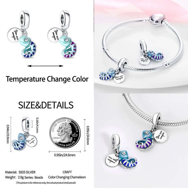 Chamäleon-Schmetterlingsanhänger aus 925er Sterlingsilber, Farbwechsel-Perlen, passend für Originalarmbänder, DIY-Schmuckgeschenke_voghion.com
