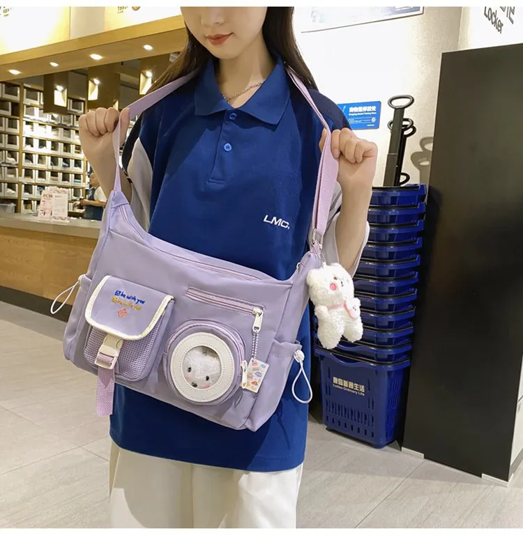 【L.E.E.Y】EMBROIDERED LOGO SHOULDER BAG Kawaii Embroidery Shoulder Bag - Womens Crossbody Handbag