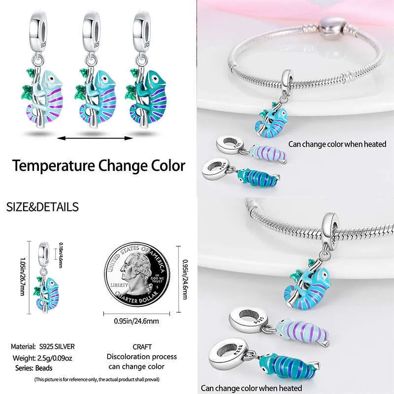 Chamäleon-Schmetterlingsanhänger aus 925er Sterlingsilber, Farbwechsel-Perlen, passend für Originalarmbänder, DIY-Schmuckgeschenke_voghion.com