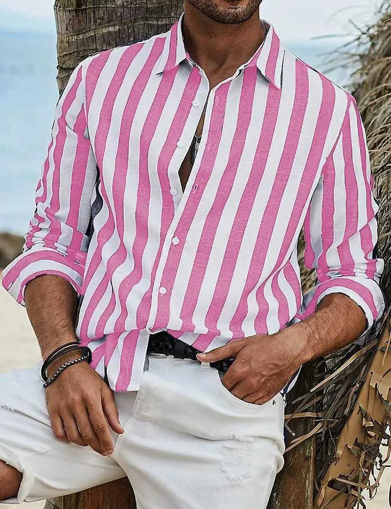 Z240914 Mens Cotton Linen Striped Guba Cardigan Casual Long Sleeve