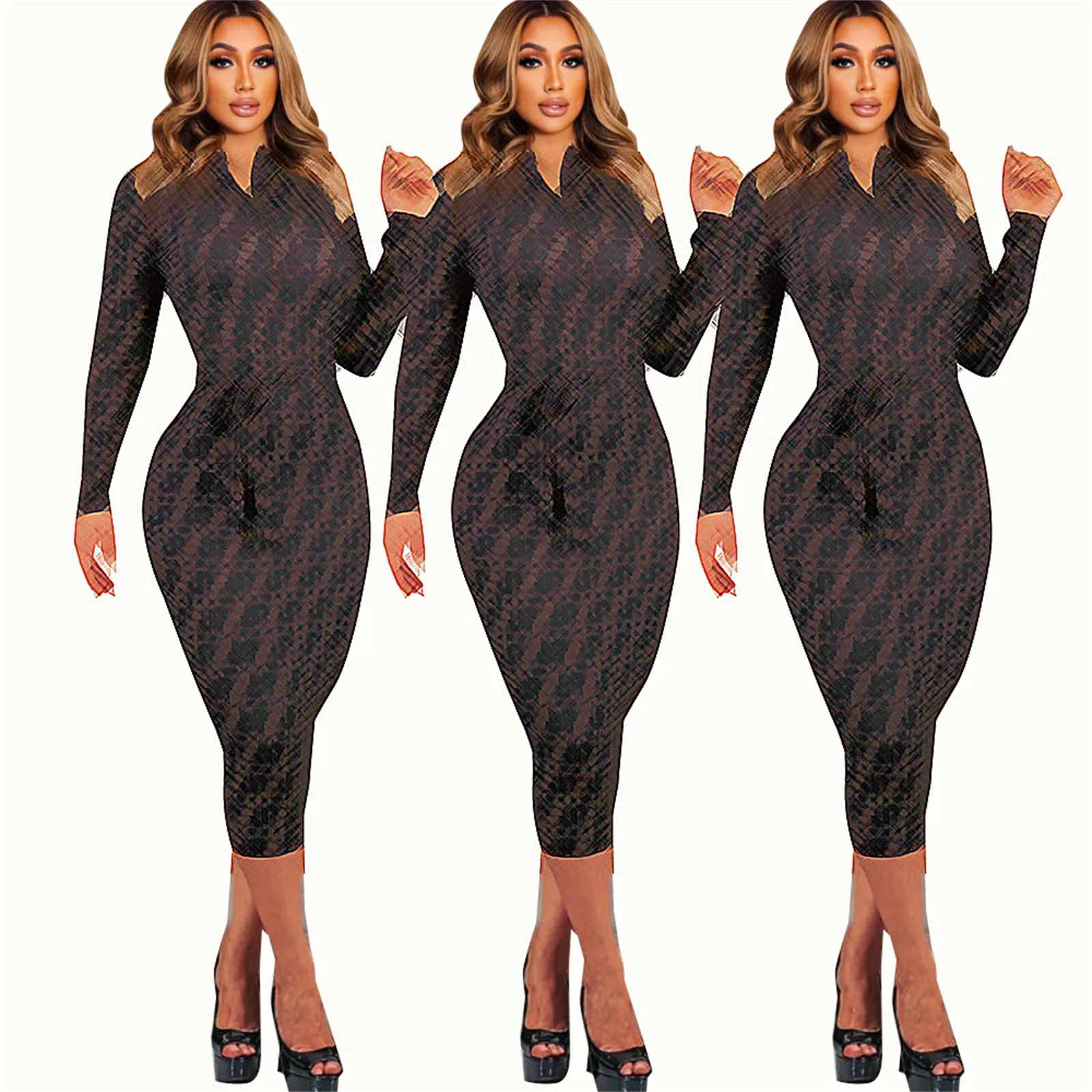 Womens Slim Dresses Long Sleeve Blouse Sexy Deep V Neck Dresses Women Casual Print Long Sleeve Bodycon Pencil Dress Office Club Blouse Clothing From Jiejiegao888 22.29 DHgate.Com