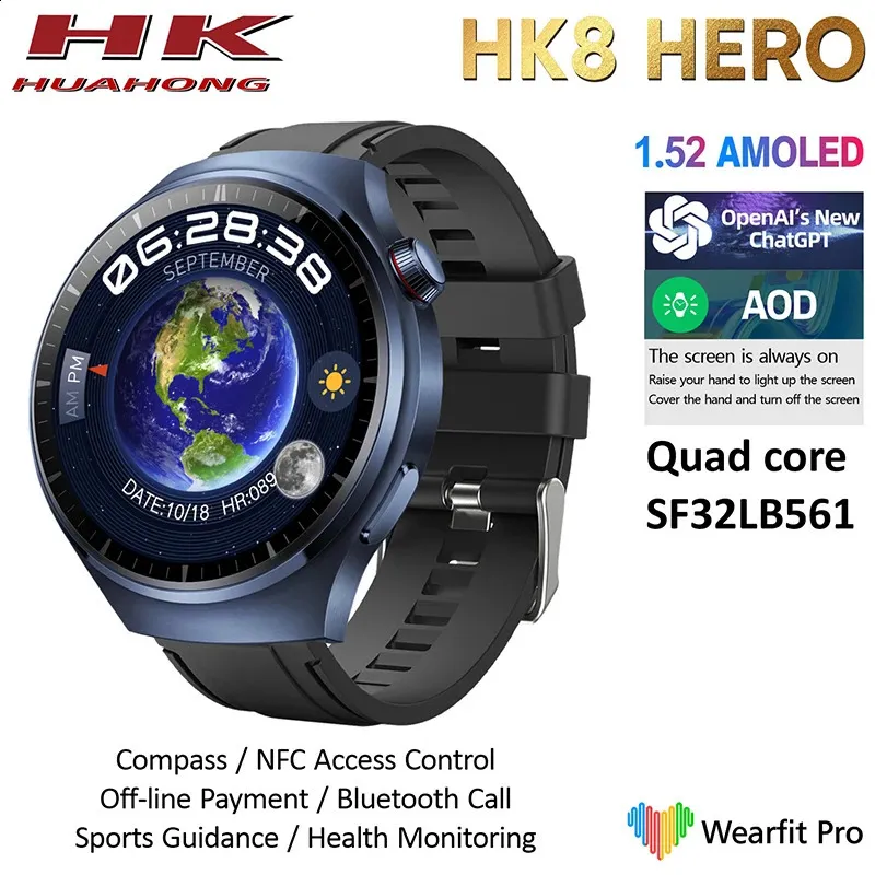 AMOLED Smartwatch with NFC, Bluetooth Calling, Music Playback, Heart Rate  Monitor, Compass, AI Voice Assistant, and Always-on Display for Men Women