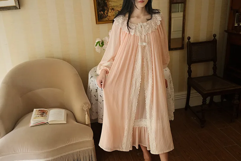 Cotton Dressing Gown for Women Vintage Style Long Sleeve Ankle-Length Robe  in Pink White Blue from Dhgate Women's Sleepwear - price 82.92