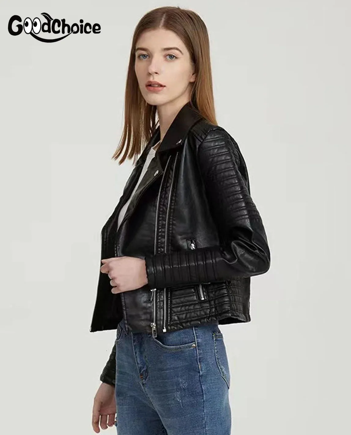 DHgate.com:Womens Vintage Ombre Leather Jacket with Two