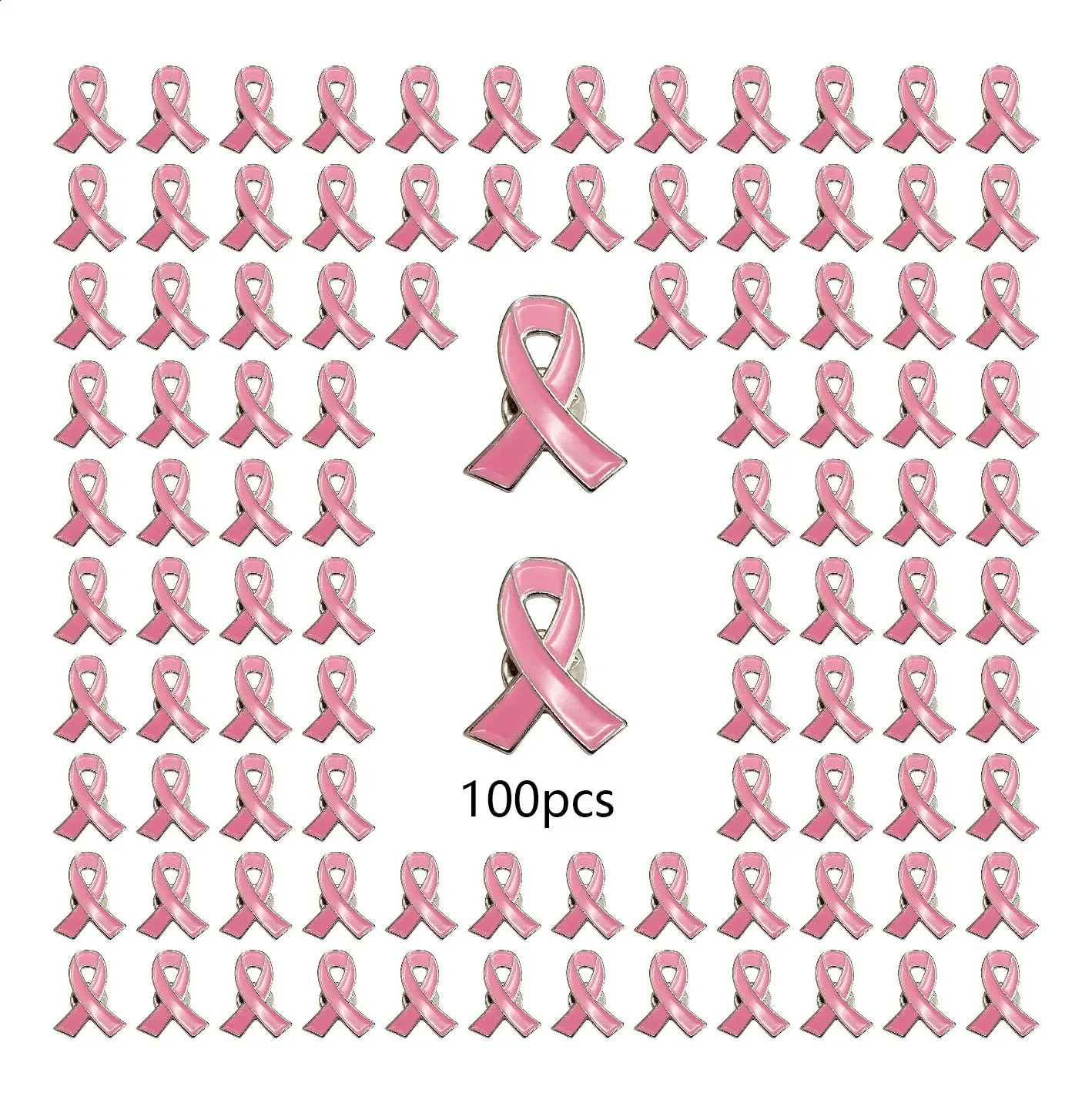 100 Pack Pink Ribbon Enamel Brooches - Breast Cancer Awareness Lapel ...