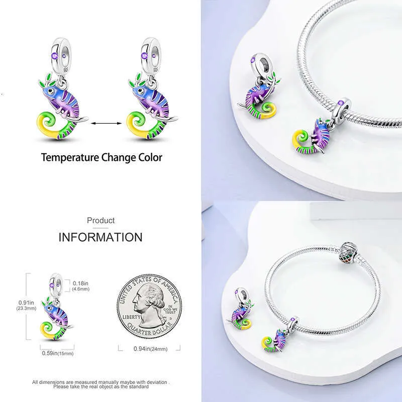 Chamäleon-Schmetterlingsanhänger aus 925er Sterlingsilber, Farbwechsel-Perlen, passend für Originalarmbänder, DIY-Schmuckgeschenke_voghion.com