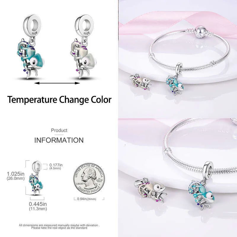 Chamäleon-Schmetterlingsanhänger aus 925er Sterlingsilber, Farbwechsel-Perlen, passend für Originalarmbänder, DIY-Schmuckgeschenke_voghion.com
