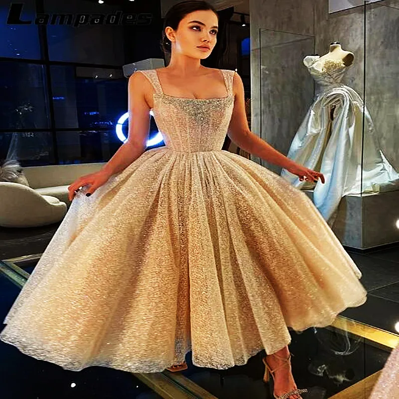 Champagne Sequin Tea-Length Prom Dress with Lace-Up Back and Bead Applique from Dhgate Celebrity Dresses - price 93.47 Champagne Sequin Tea-Length Prom Dress with Lace-Up Back and Bead Applique from Dhgate Celebrity Dresses - price 93.47