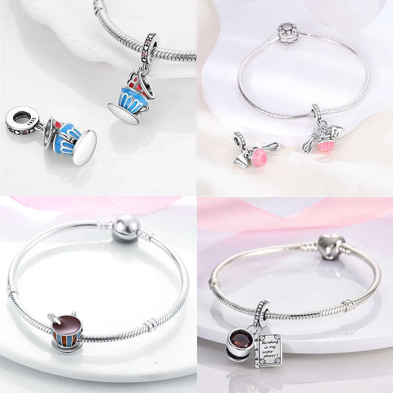 S925 925 Silver Cup Collection Coffee Afternoon Tea Wine Glass Pendant Fit Original Bracelet Charms Bead Necklace DIY_voghion.com