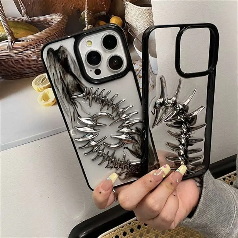 Custom iPhone’s case Gothic Fishbone 3D Metal iPhone Case - Shockproof TPU Soft