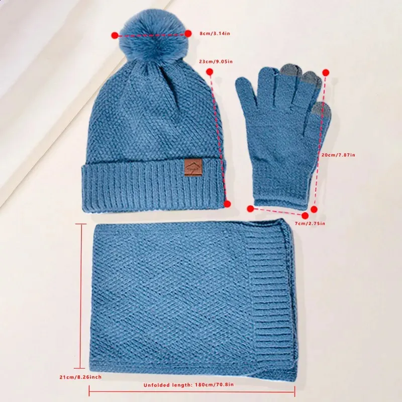 Winter 3-in-1 Beanie Scarf Glove Set, Wool Blend, Touchscreen Compatible 3 Piece Touchscreen Gloves Scarf Beanie Set Knitted Warm  main image 3