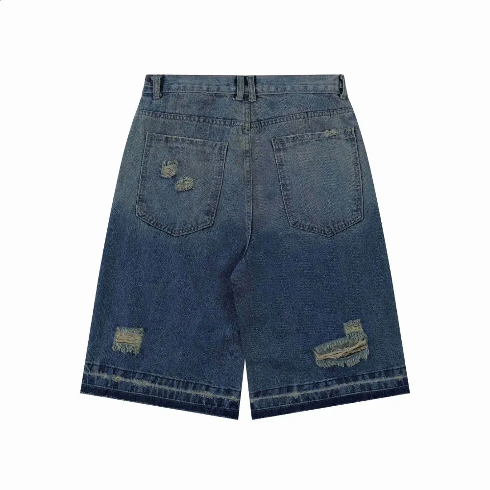 Ripped Raw Edged Washed Denim Shorts For Men | Blue 240913