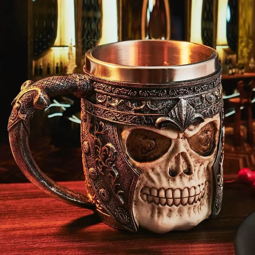 Tasse à Bière En Forme De Crâne Viking - Acier Inoxydable 200ml - Décoration Médiévale & Halloween
