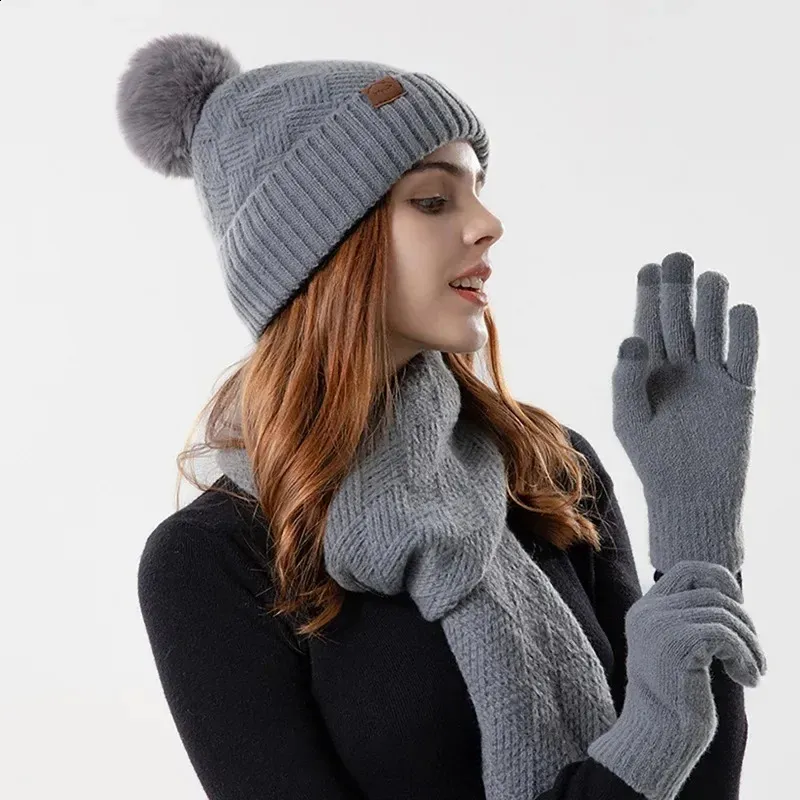 3-Piece Winter Beanie Scarf & Gloves Set – Warm Knit Hat With Touchscreen Gloves For Women, White - View #5