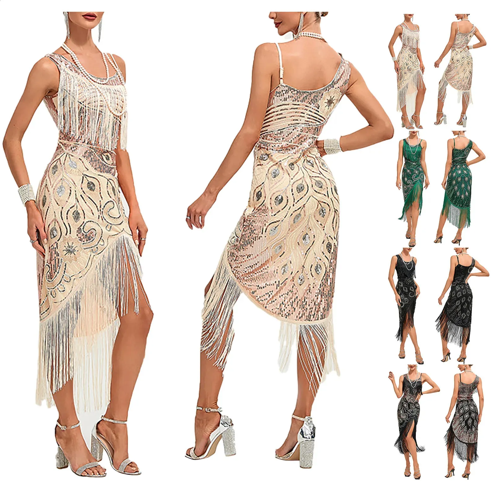 Glittery 1920s Flap Edge Charleston tassel evening dress with Beaded Bats for Great Gatsby Party - Style 240913 Glittery 1920s Flap Edge Charleston tassel evening dress with Beaded Bats for Great Gatsby Party - Style 240913