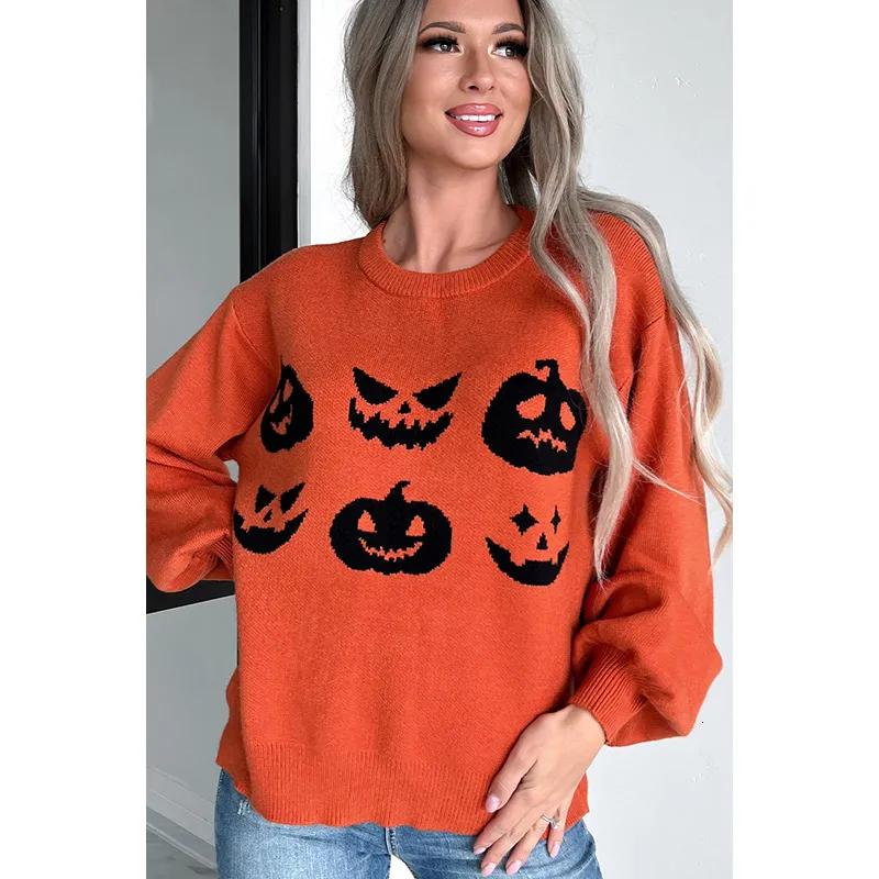 Pull Tricoté D'Halloween Pour Homme Avec Visage De Citrouille