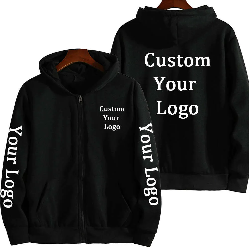 Men Women Zipper Hoodies Cardigan Polyester Fleece Long Sleeve