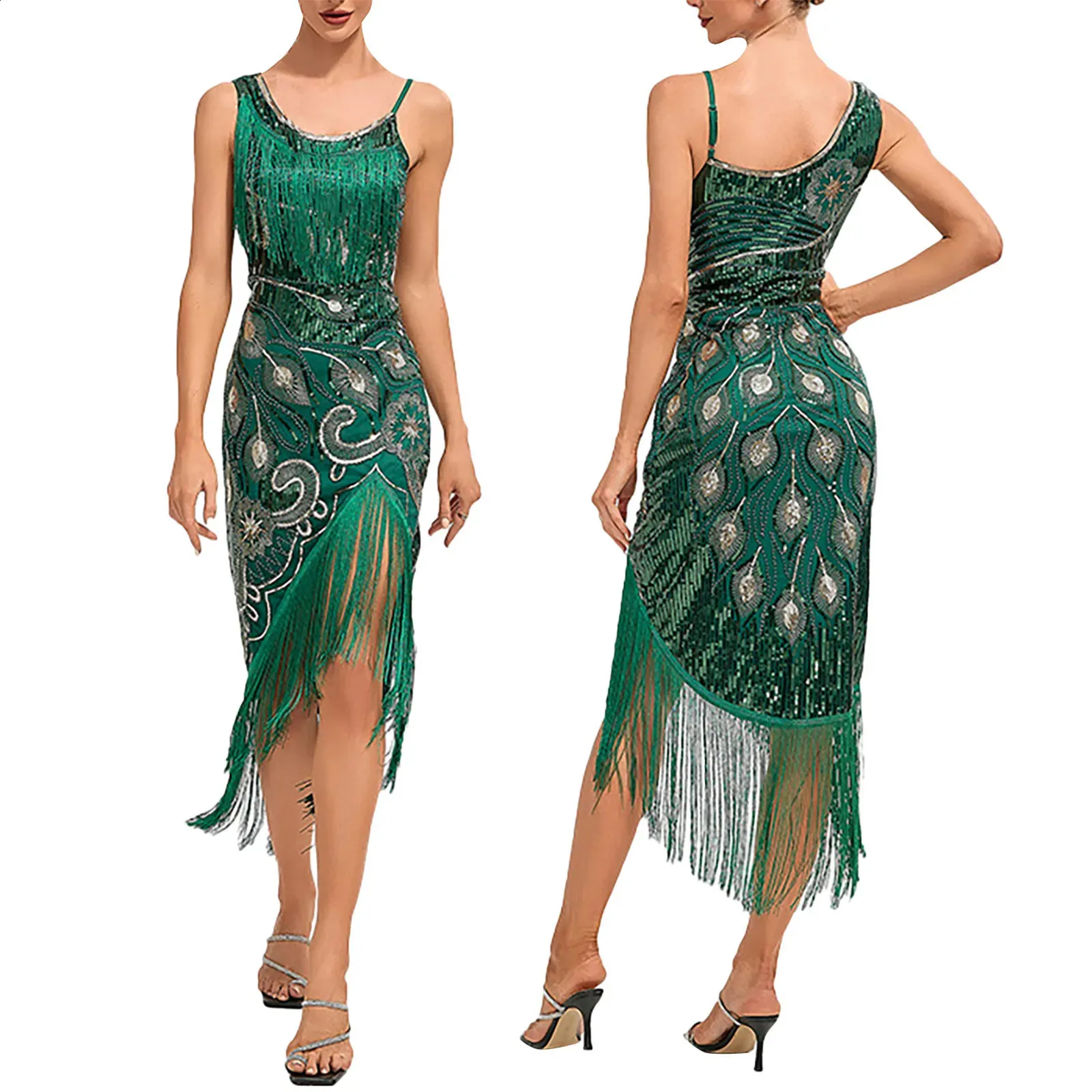 Glittery Green ning Gn with Peacock Feer Glittery Green ning Gn with Peacock Feer