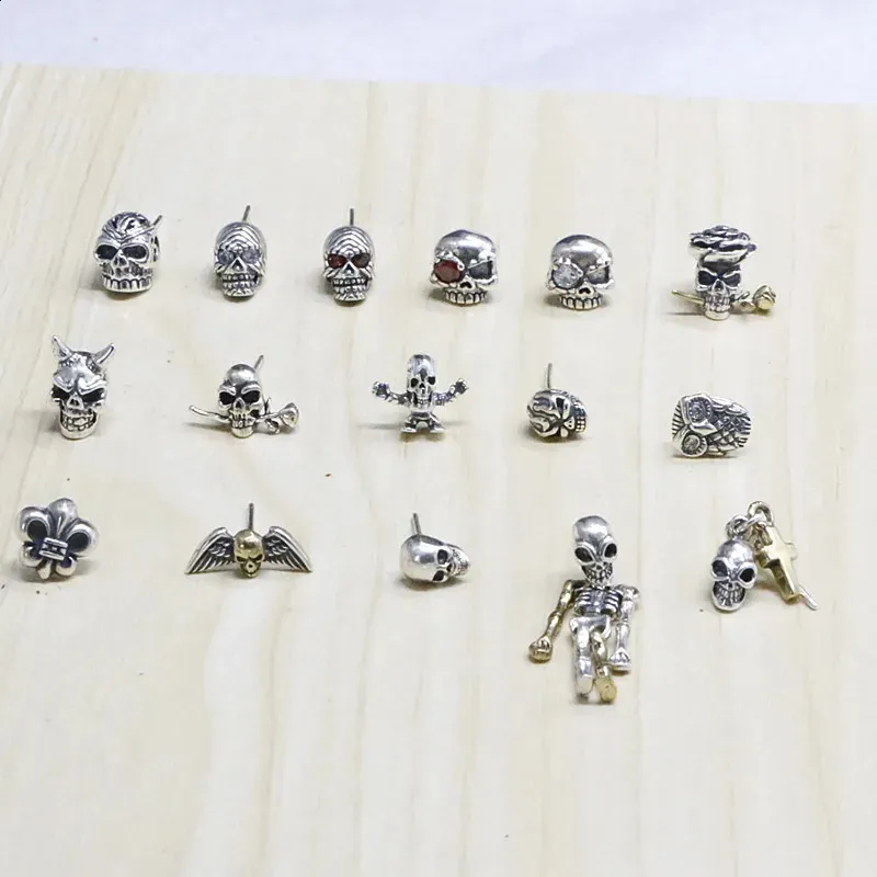Korean Earrings: Trendy Silver Skull Studs, Hip Hop Style