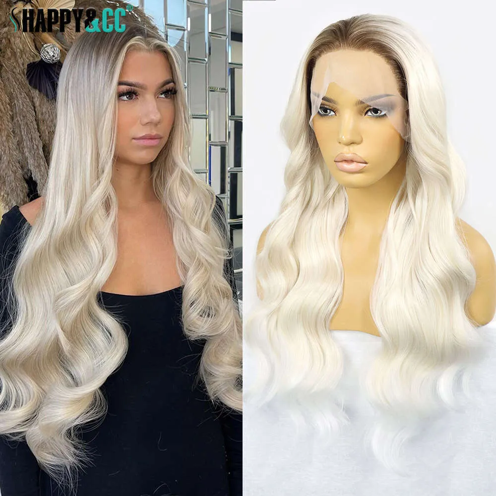 Wavy Ombre Blonde Front Lace Frontal Synthetic Wig 26 Inch  display picture 3
