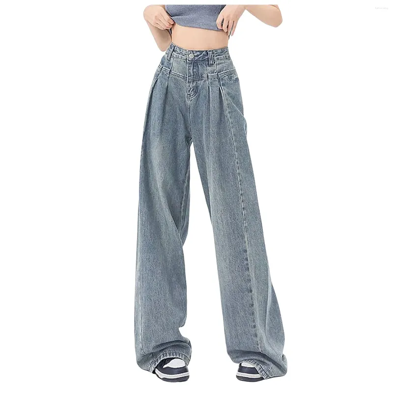 パンツ OAF / FOLD WAIST DENIM APEXFWDT Wide Leg Jeans Women High Waisted Stretchy Cuffed