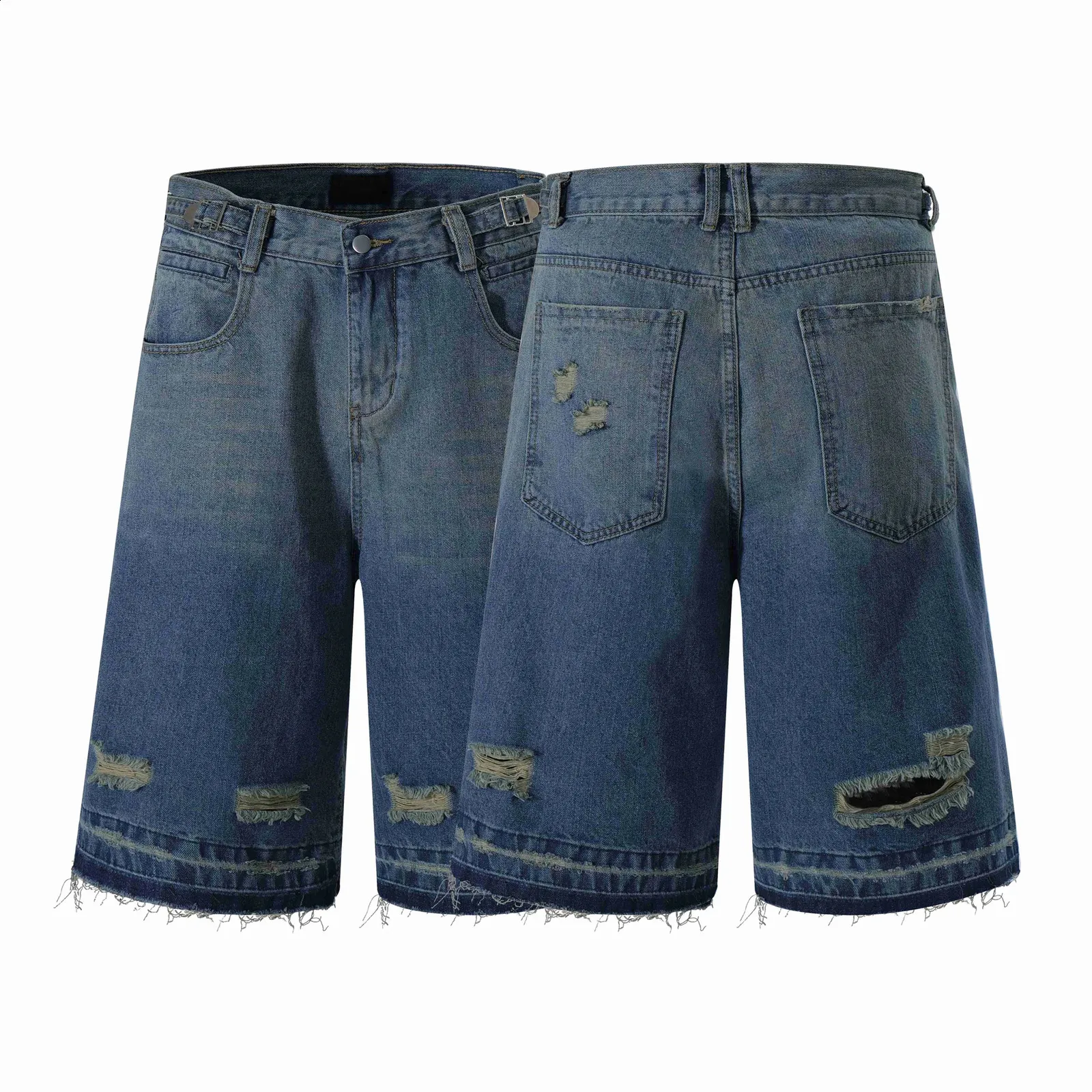 Ripped Raw Edged Washed Denim Shorts For Men | Blue 240913