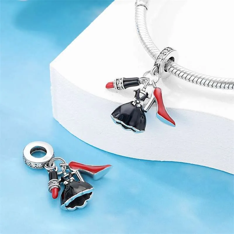 925 Sterling Silver Hot Goddess Series Perfume Lipstick High Heeled Shoes Bag Hanging Beads Charms Valentine's Day_voghion.com