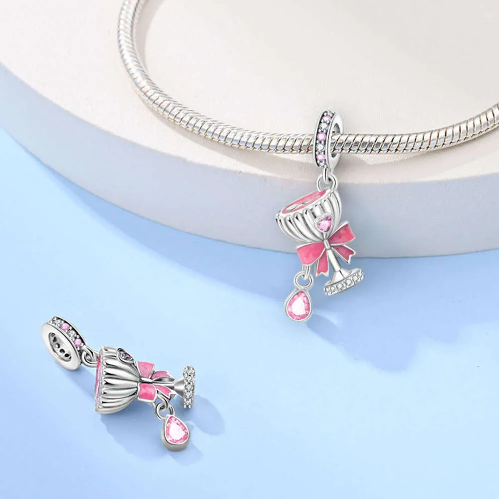 Sterling Silver Romantic Red Wine Glass Charm For Bracelet_voghion.com
