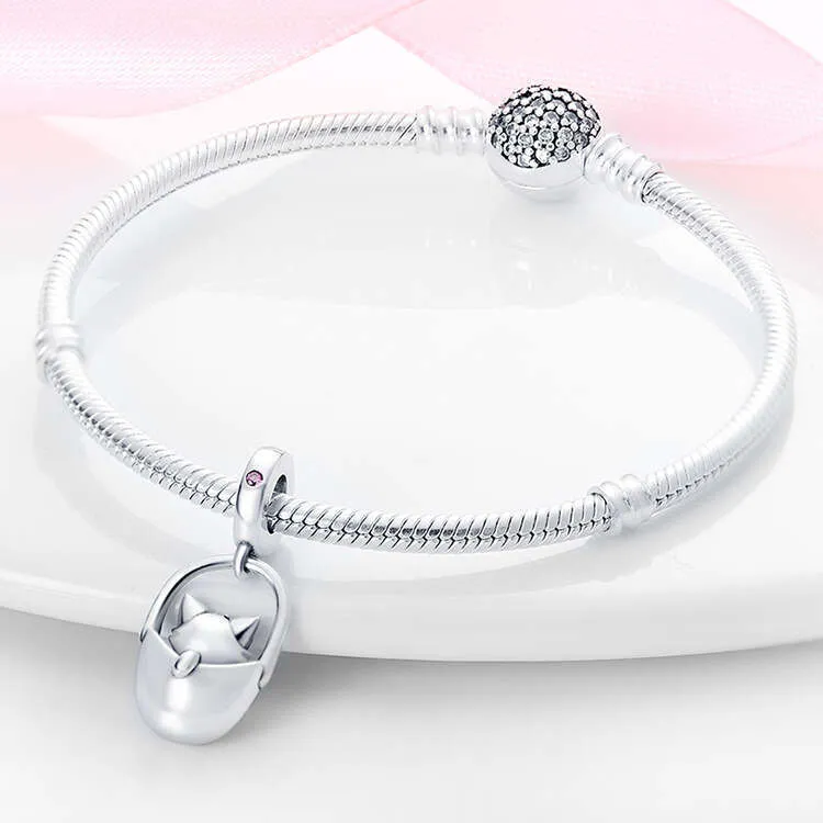 Sterling Silver Kitten Charm Pendant For Charm Bracelets Gift_voghion.com