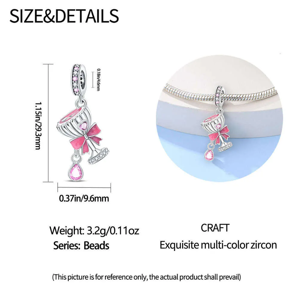 Sterling Silver Romantic Red Wine Glass Charm For Bracelet_voghion.com