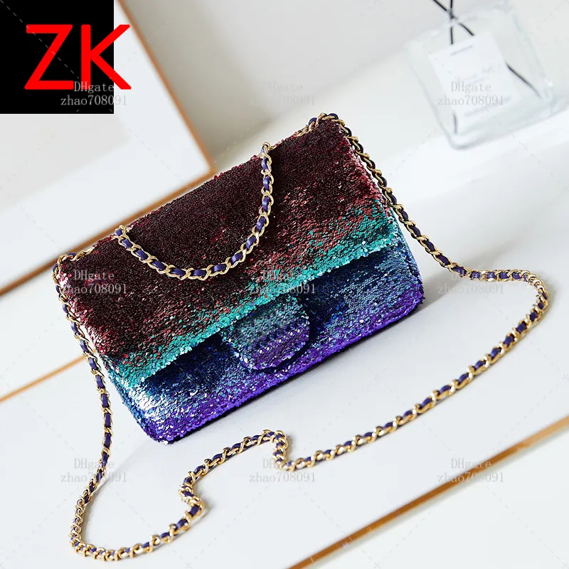 Sequin Sparkle Flap: Luxurious Genuine Leather Womens
