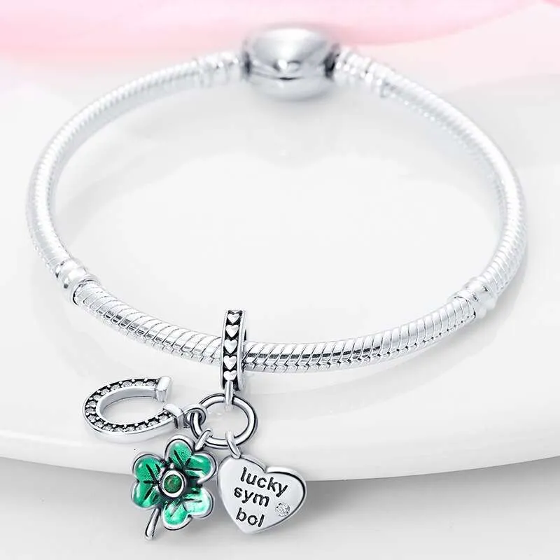 Charm coccinella e quadrifoglio verde in argento per bracciale_voghion.com