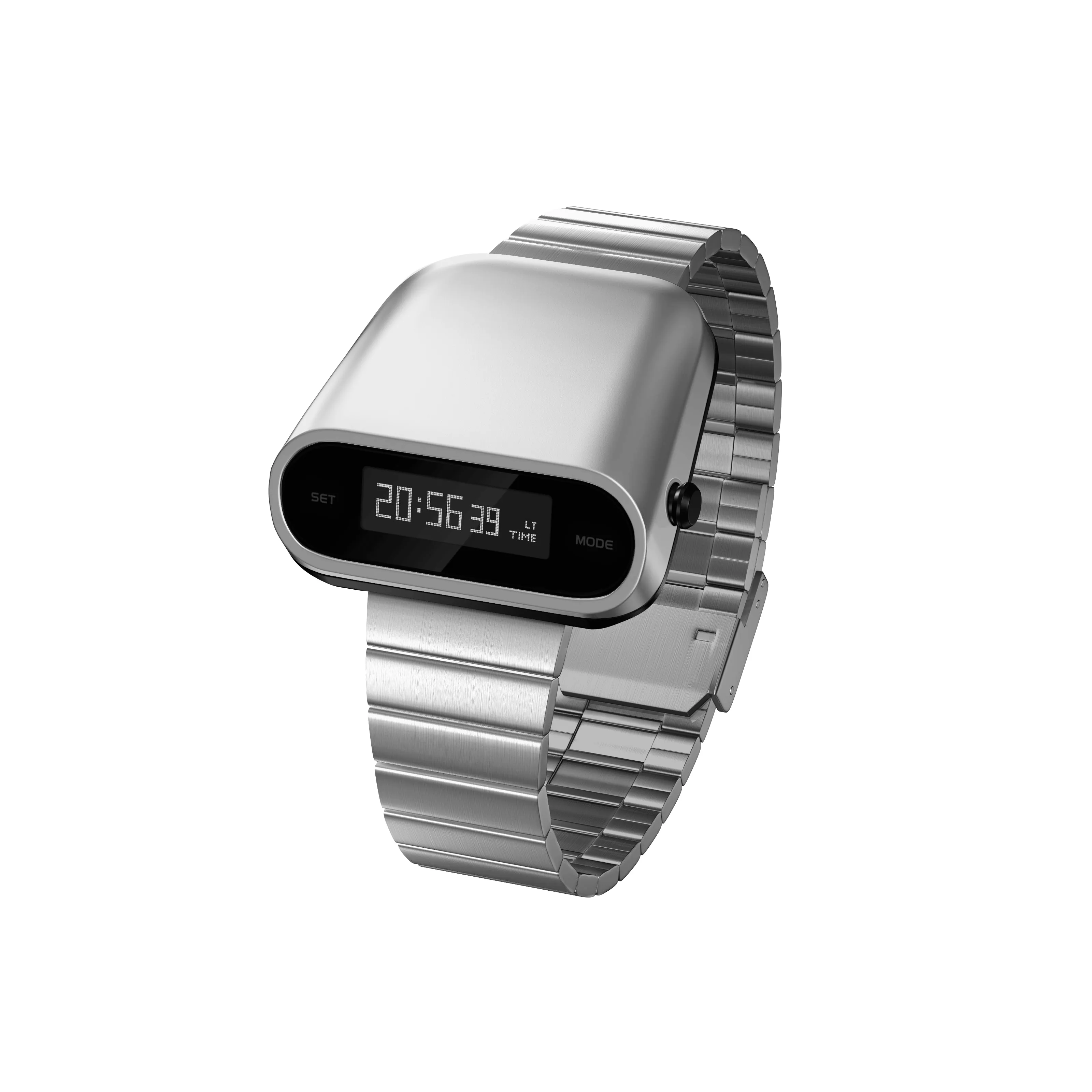 Mens Retro-Futuristic Digital Watch with LED Display - Metal