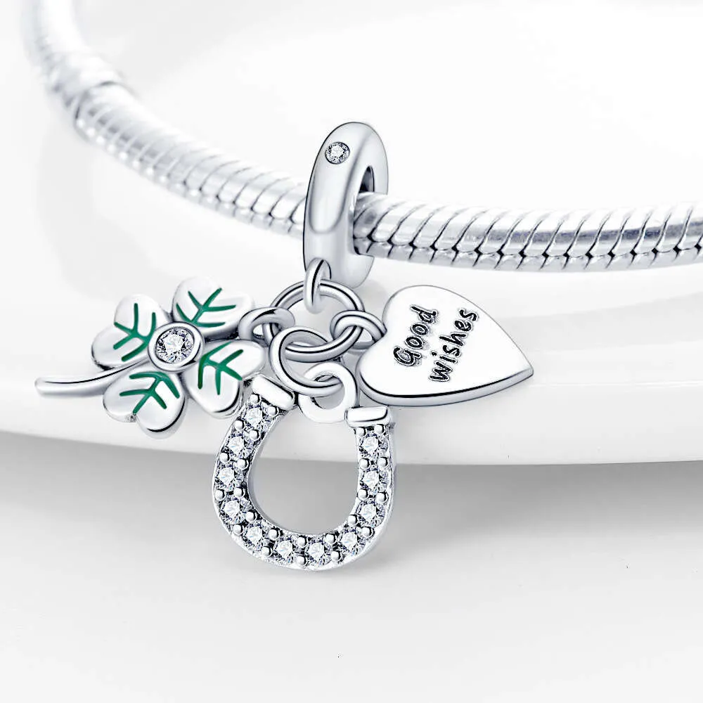 Nuovo ciondolo Sterling Charm Coccinella Foglia Verde Trifoglio Adatto a Ciondoli Argento 925 Bracciale Originale Creazione di Gioielli Fai da Te_voghion.com