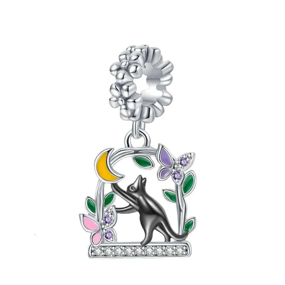 Nuova serie di ciondoli Sterling Charm, simpatico ciondolo a forma di gatto, compatibile con ciondoli in argento 925, braccialetti originali per la creazione di gioielli fai da te da donna._voghion.com