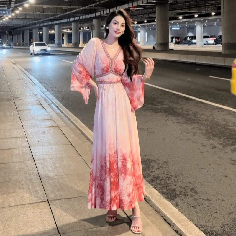 French Retro Ethnic Tie Dye Maxi Dress With V Neck &... From  Sunshine_girls, $30.83 | DHgate.Com