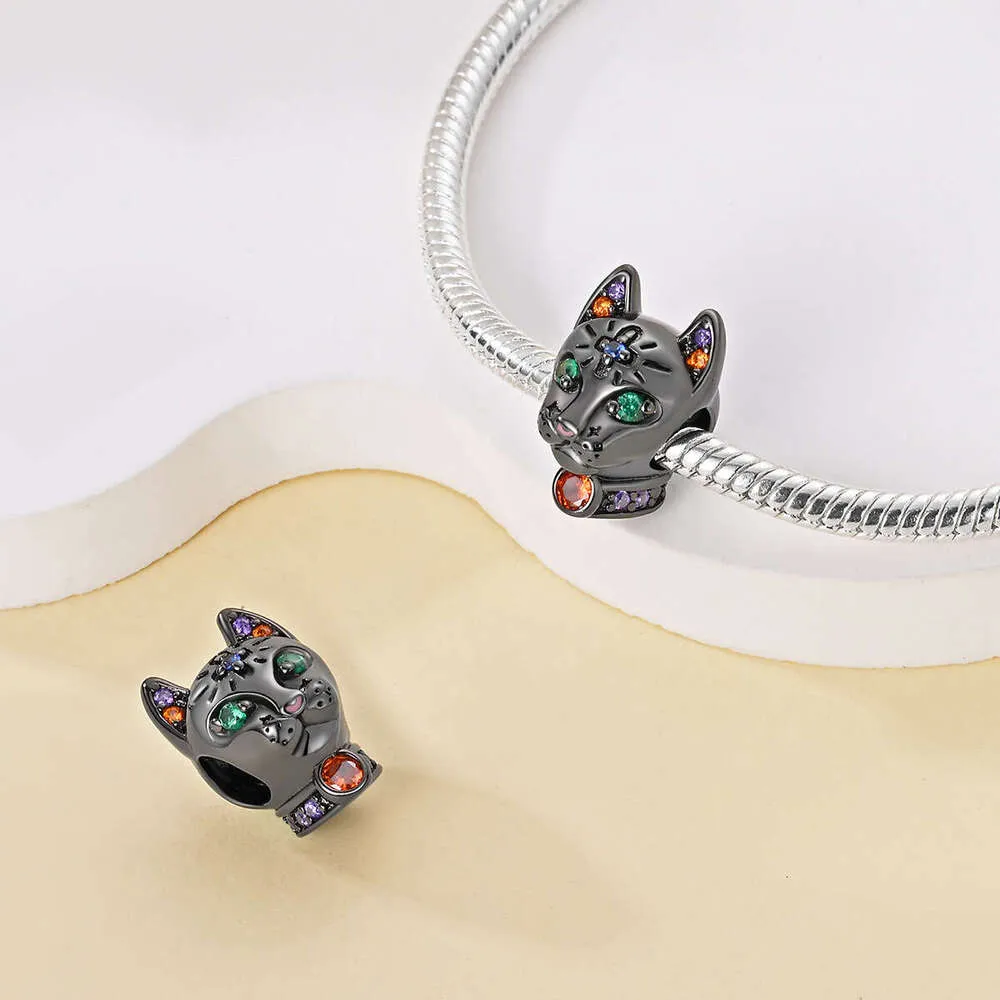 Nuova serie di ciondoli Sterling Charm, simpatico ciondolo a forma di gatto, compatibile con ciondoli in argento 925, braccialetti originali per la creazione di gioielli fai da te da donna._voghion.com