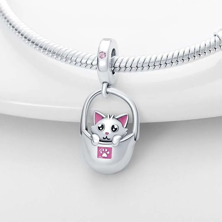 New Sterling Charm Cute Kitten Pendant Fit Charms Silver 925 Original Bracelet DIY Jewelry Making For Women Gifts_voghion.com