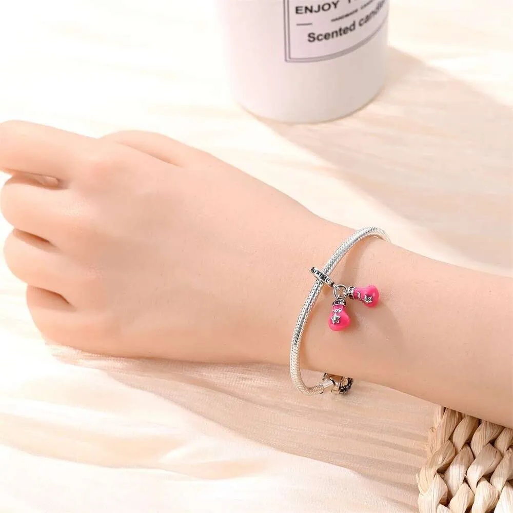 Nuovo ciondolo Sterling Charm rosa a forma di boxe, compatibile con braccialetti originali in argento 925 per la creazione di gioielli fai da te, ideale come regalo per donne._voghion.com