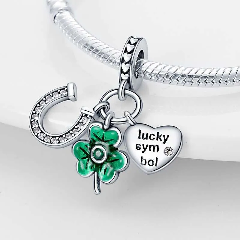 Nuovo ciondolo Sterling Charm Coccinella Foglia Verde Trifoglio Adatto a Ciondoli Argento 925 Bracciale Originale Creazione di Gioielli Fai da Te_voghion.com