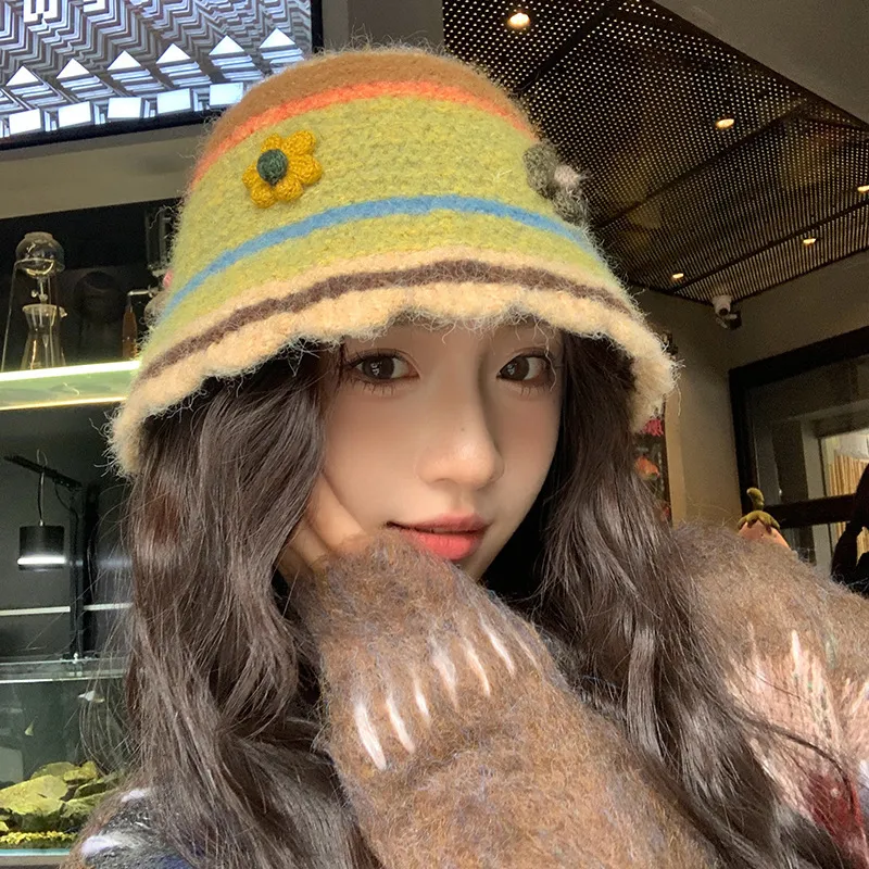 Luxury Colorful Flower Knitted Fisherman Crochet Bucket Hat