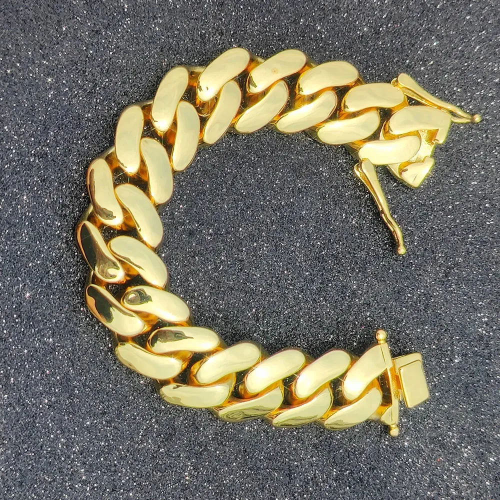 Stylish Double Curb Cuban Link Solid Gold Bracelet For Men Heavy 316L Stylish Double Curb Cuban Link Solid Gold Bracelet For Men Heavy 316L
