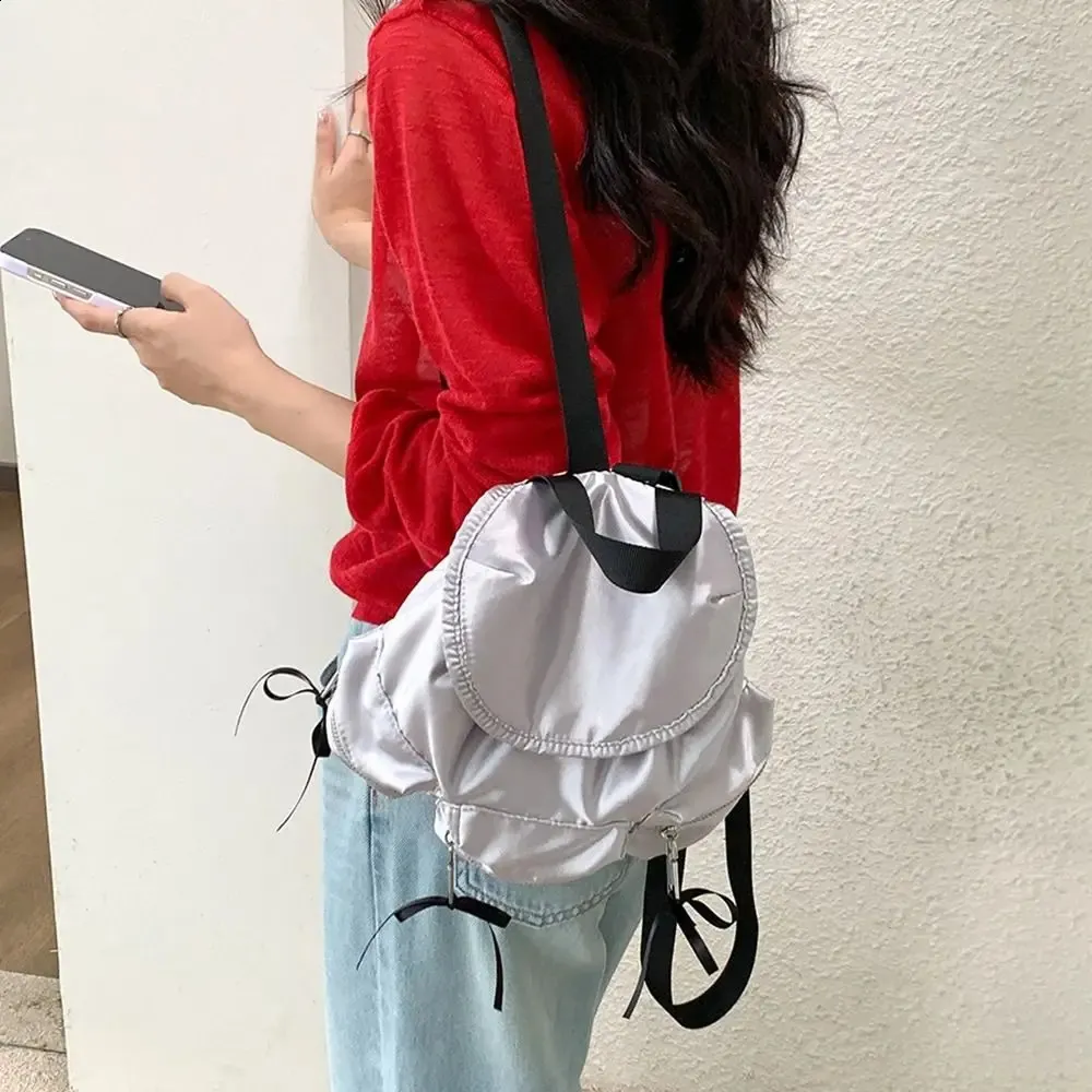 Large Capacity Drawstring Backpack with Pearl Gloss Nylon, Silver